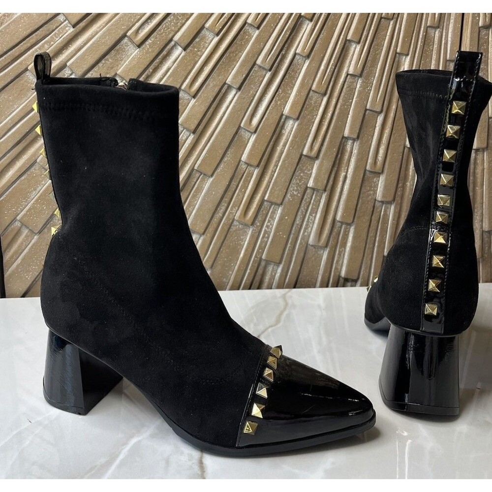 Azura Belindacee Bootie Leather Boots Mid Heel Studs Black Size 38 7.5 US Women